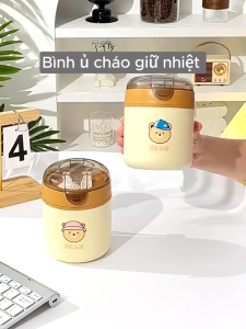 Ca Ủ Cháo Hoạt Hình 450ml - Ca Ủ Súp Đa Năng Tiện Lợi Kèm Muỗng Gấp Gọn