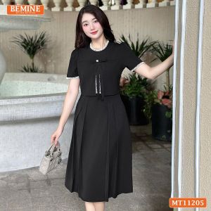 Đầm thiết kế BEMINE cổ tròn phối ren dáng chữ A phù hợp đi làm-MT11205