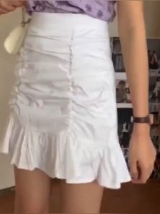 Womens Skirts Fishtail Skirts Spring High Waist A-line Short Skirts Pleated Pack Hip Ruffles White Skirts Safety Pants