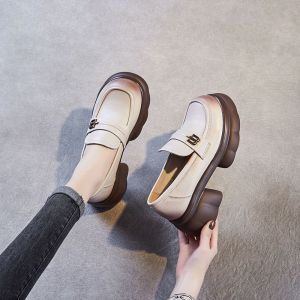 2024 spring new soft leather platform loafers womens heightening womens shoes soft leather versatile muffin platform womens leather shoes women