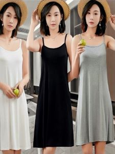 New 2025 Womens Modal Strapless Midi Dress Sleeveless Base Tank Dress Fashionable Commute Pure Color Splice Single Piece