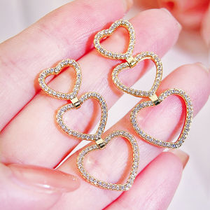 SEQUITO Fashion Women Jewelry Gold Color Full Micro Pave Setting Tiny AAAAA Zirconia Exquisite Hollow Heart Long Drop Dangle Earrings for Banquet Party SE882
