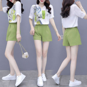 Elegant Casual Womens Fashion Set Short Pants High Waist Wide Leg Short Shorts Two Piece Set Polyester Material Summer Collection
