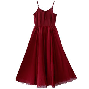 Red Vintage Strap Dress Womens Summer Splicing Waist Long Dress Hooded Shawl Two-Piece Set Elegant Casual Commute Style