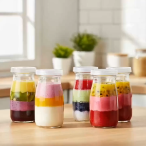 Bộ 6 Hũ Thủy Tinh Dùng Làm Sữa Chua Pudding Dáng Cao 100ml Kèm Nắp Nhựa PP An Toàn