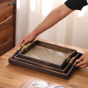 ถาดวางผลไม้ ถาดไม้หูเรียบวางน้ำชา ถาดสำหรับเสิร์ฟ ถาดไม้ไผ่สานใส่ของ ถาดวางแก้วน้ำ ถาดสปาใช้บนโต๊ะอาหาร มีหลายขนาดให้เลือก