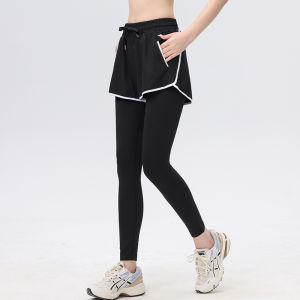 Large Size Womens Gym Running Sports Wear Quick Dry Loose Yoga Long Pants Outerwear with Shorts Breathable Moisture Wicking