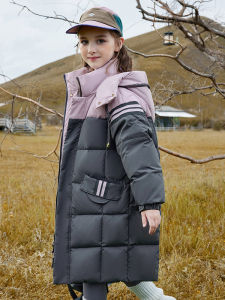 Barapin Thickened down Jacket for Girls Mid-Length Padded Coat Childrens Winter Outerwear Casual Loose Fit White Duck down