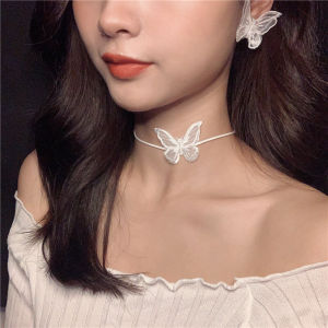 Butterfly Necklace Earrings Set Short Style Womens Fashion 2022 Lockbone Chain Choker Simple Fairy Forest System Jewelry