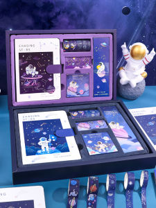Creative Moonwalk Astronaut Stationery Gift Box Set Boys 10th Birthday Present School Supplies Study Tools Waterdrop Bookmarks