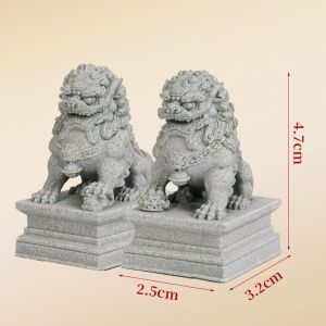 A Pair of Lucky and Wealthy Stone Carvings of Lions Chinese Feng Shui Qilin Ornaments Home Bar Ornaments Desktop Mascots