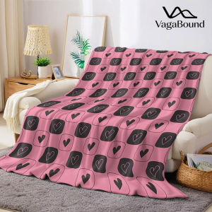 pink black heart checkered Flannel Blanket Warm Soft Halloween Christmas Decorative Couch Warm Cozy All-Season Gift