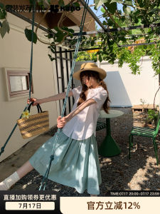 Green Striped High Waist A-line Midi Skirt