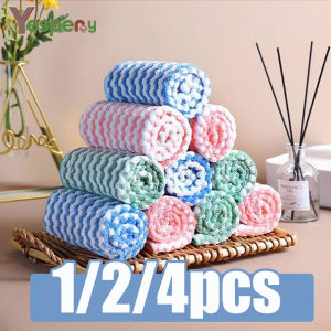 YESPERY 1/2/4PCS Coral Fleece Dishcloths Super Absorbent Scouring Pads Wet and Dry Kitchen Cleaning Towels Kitchen Cleaning Rags