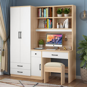 Childrens Wardrobe Desk Integrated Small Apartment Bedroom Simple Computer Desk Desk with Bookshelf Bookcase Household Combination