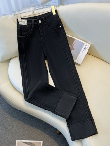 Black High Waist Straight Leg Jeans Womens Slim Fit High Stretch Cotton Denim Spring Autumn Casual Fashion Retro Style