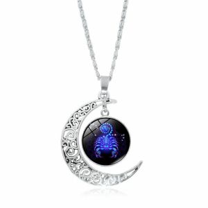 Necklace classic 12 constellation pendant Zodiac time gemstone necklace Moon glass pendant European and American jewelry