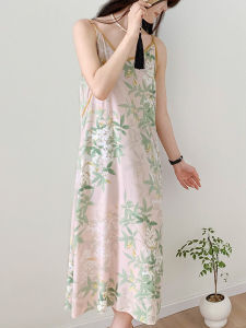 New Chinese Style National Style Slip Nightdress Womens Summer New Arrival Fancy Poplin Pajamas Elegant Slim Looking Print Bourette Dress
