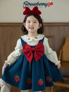 YOEHYAUL | Colorful Big Bow with Strawberry Embroidery A-Line Strap Dress
