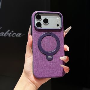 For iPhone 18 Pro Max 18 17 16 15 Pro Magnetic Skin‑Feel Case With Canvas Texture 360° Kickstand Luxury Shockproof Cover Funda