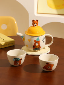 Cute Bear Ceramic Tea Pot Tea Set Gift for Best Friend Birthday Girls Tea Cup Waterware Moving New Home Japanese Style Kit
