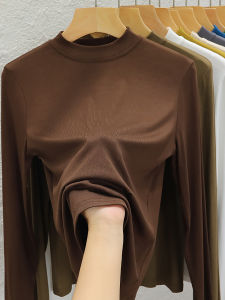 Half Turtleneck Threaded Undershirt Womens Spring & Fall Modal Long Sleeves Mid Collar T-shirt Slim Fit Inner Wear Texture Tops Winter