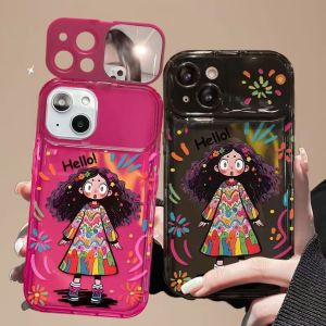 [Mới] Ốp Điện thoại TPU họa tiết cô gái graffiti gương lật có chức năng giá đỡ cho iPhone 13 14 15 Series