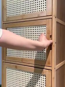 ตู้รองเท้า สองประตู ในร่ม หวาย ระดับ 6 ตู้ไม้ไผ่ ตู้ทรงสูง ห้อง