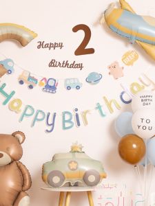 Balloon Boy Birthday Scene Decorative Retro Balloon Baby Photo Props Festive Supplies Standard Color Cartoon Print Aluminum Foil Balloons