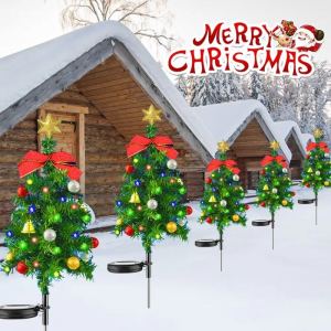 Solar Christmas Tree Decor Lights Outdoors Waterproof LED Lawn Garden Patio Porch Landscape Lamps Christmas Party Gifts