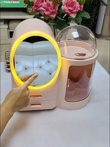 Cosmetics Storage Box Desktop Fancy Dustproof Large Capacity LED Light Storage Rack with Mirror Dressing Table Accessible Luxury
