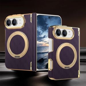 360 Rotation Kickstand Magnetic Hinge Protection Phone Case For iPhone Duo 18Fold Business Leather Shockproof Protective Cover