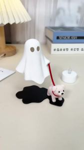 3D Printed Ghost Walking Dog Night Light LED Warm Lamp Halloween Desktop Cute Ghost Puppy Statue Bedroom Decor Gift