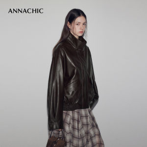 ANNACHIC | Áo Khoác Da PU Màu Nâu Phong Cách Quán Cà Phê Vintage