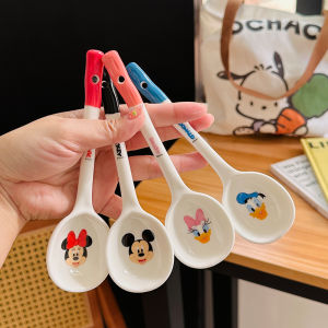 ช้อนตักของหวานด้ามยาวเซรามิกลายการ์ตูนดิสนีย์มิกกี้ช้อนตักไอศกรีมน่ารักช้อนสำหรับทานข้าวใช้ในบ้าน