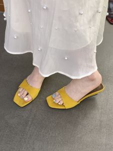 Stylish French Slip-On Wedge Sandals Yellow