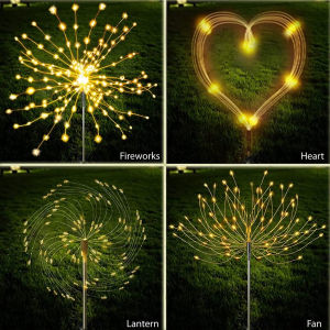lampu raya solar hiasan taman kelip kelap warna warni luar rumah automatik led solar fireworks light outdoor waterproof lampu solar bunga api for lawn courtyard garden light Christmas Decoration LED 8 work modes