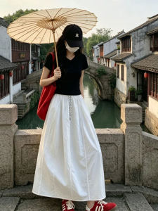 XIANYIJIAO | High-Waisted A-Line Icesilk Fast-Drying Workwear Midi Skirt