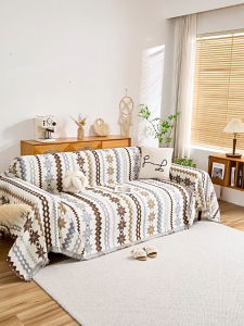 Geometric Pattern Sofa Throw Chenille Material Bohemian Style All Season Universal Sofa Cover Cushion Decorative Living Room Soft Washable Sofa Throw
