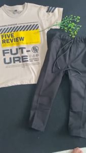 Setelan Celana Chino Panjang & Kaos Kombinasi Anak Laki-Laki 3-12 Tahun Bahan Katun Twill