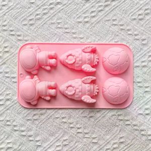 EELHOE | Space Theme Silicone Cake Mold 6-Chamber 3D Astronaut Rocket Earth Candy Cake Decoration