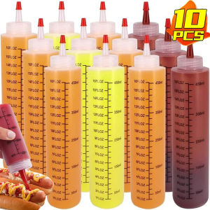 【XZxinzhan】120/250/450ml Plastic Needle-nosed Scale Squeeze Bottle Squeezable Bottle with Measure Mark Kitchen Salad Sauce Squeeze Bottle