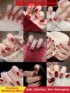 CHUBEISHI | Red Festival Short Removable Nail Art with Bow 10pcs