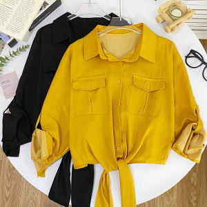 เสื้อเชิ้ตคอโปโลแขนสั้นหลวมๆ สไตล์เกาหลี สำหรับผู้หญิง ฤดูใบไม้ผลิและฤดูร้อน ปี 2025 เสื้อเชิ้ตแขนยาวห้าชิ้นแบบลำลองสำหรับผู้หญิง