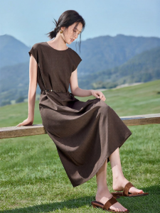 MOHANYIMEI | Retro Waist Accentuating Slimming Loose Sleeve Cover Long Dress