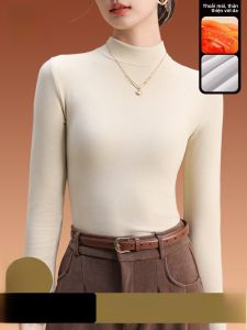 MiiOW | Áo len dệt kim dài tay ôm vừa vặn cổ cao màu trắng mùa thu đông mới của MiiOW dành cho nữ áo lót thoải mái mặc trong