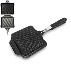 Double Sided Frying Pan Non-stick Grilled Sandwich Maker Heat-resistant Flip Grill Pan with Handle Outdoor Camping BBQ Tools Pan