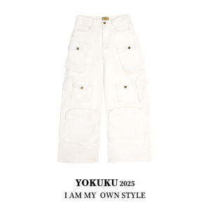 กางเกงทำงานผู้หญิงสไตล์อเมริกันย้อนยุคแบบลำลองสำหรับกลางแจ้งมีกระเป๋าหลายช่องสำหรับใส่ไปทำงานในเมือง