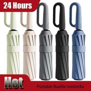 Folding Umbrella Large Size Sunshade Fully Automatic Umbrella Thickened Black Rubber Sunshade Ring Buckle Umbrella全自动环扣雨伞