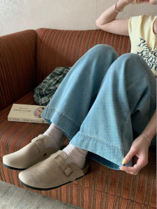 imimtuan | Quần Jeans Culottes Sóng Nước Viền Rộng Màu Xanh